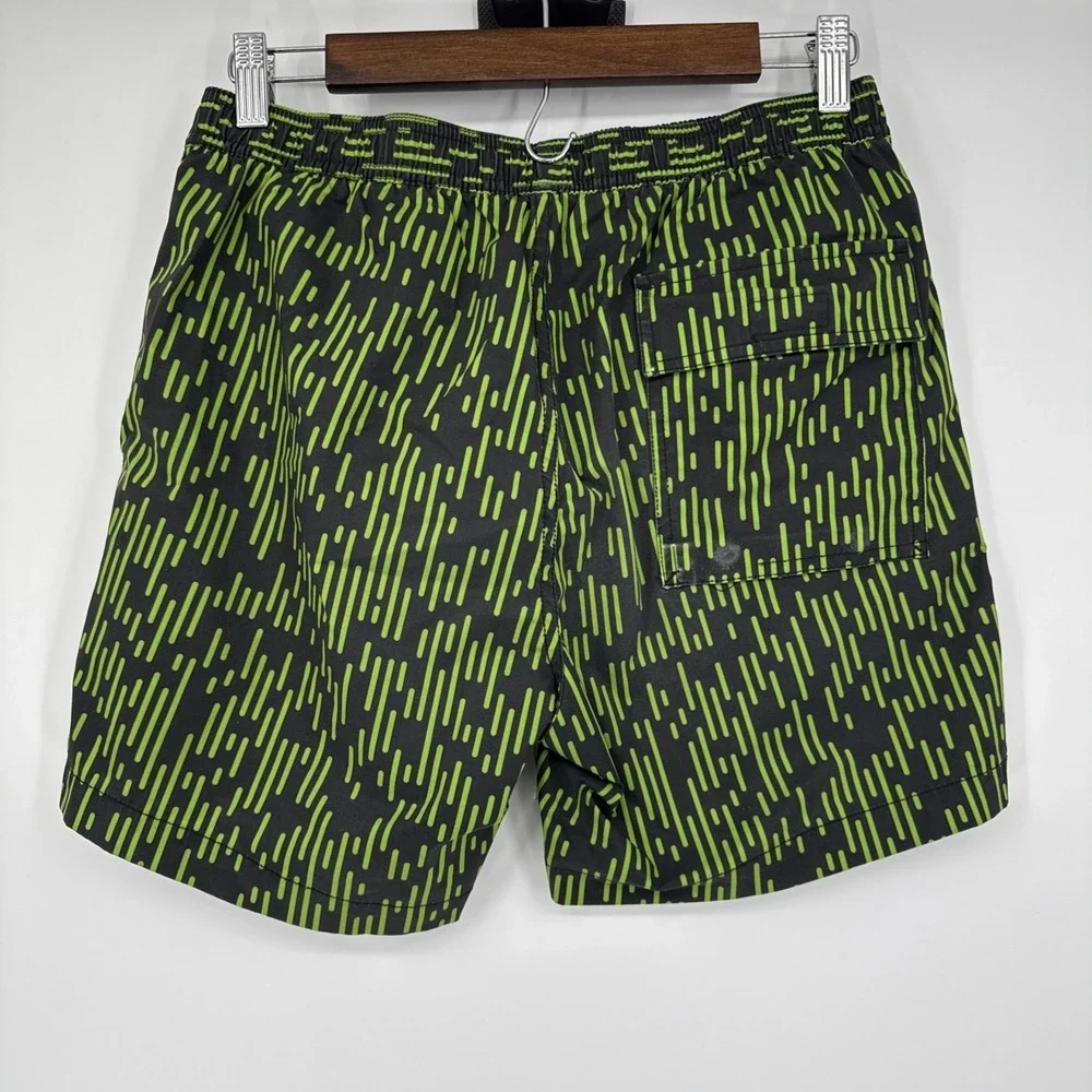 Psycho Bunny Swim‎ Shorts Mens Small Green Geometric Print Mesh Lined Drawstring